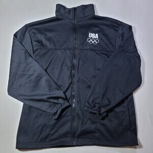 Vintage USA Olympic Committee Track Jacket Men Large Black Full Zip Made in USA